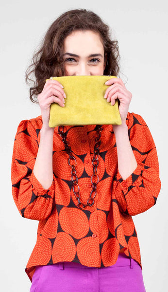 Suede Mini Clutch in Ochre